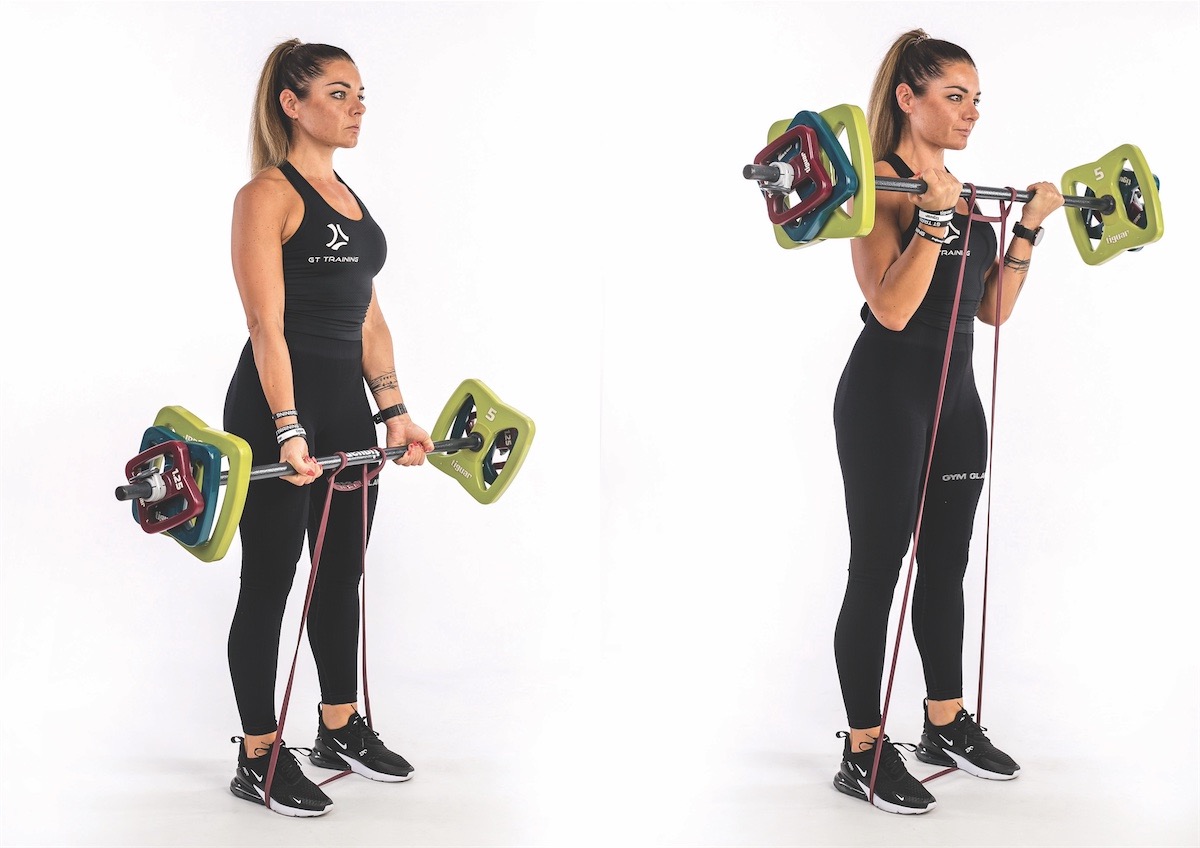 Barbell Band Biceps Curl