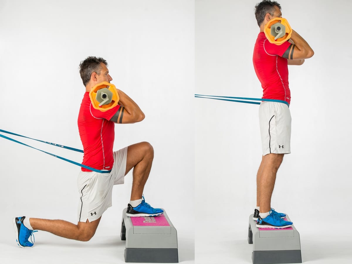 Barbell Band Lunge On Step (Back/Front)