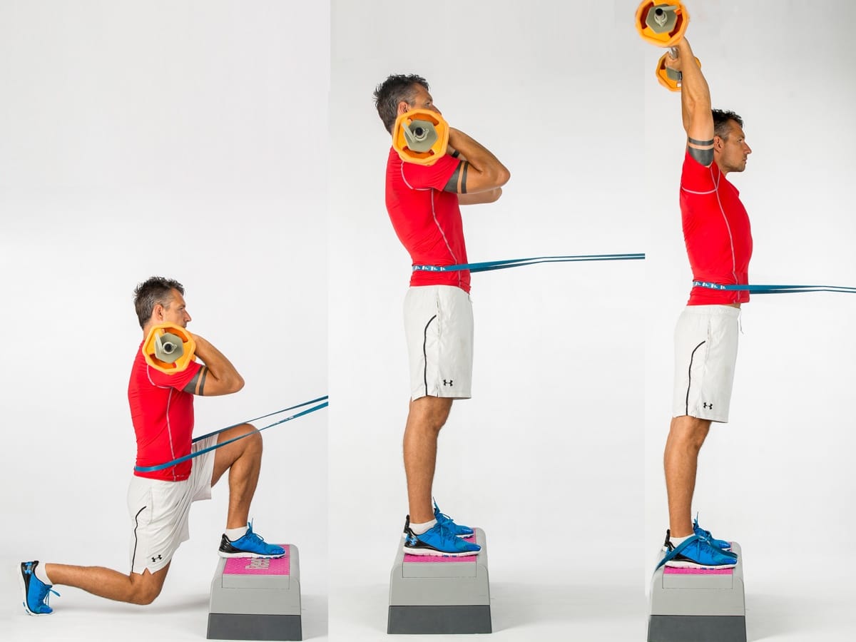 Barbell Lunge Press On Step (Back/Front)