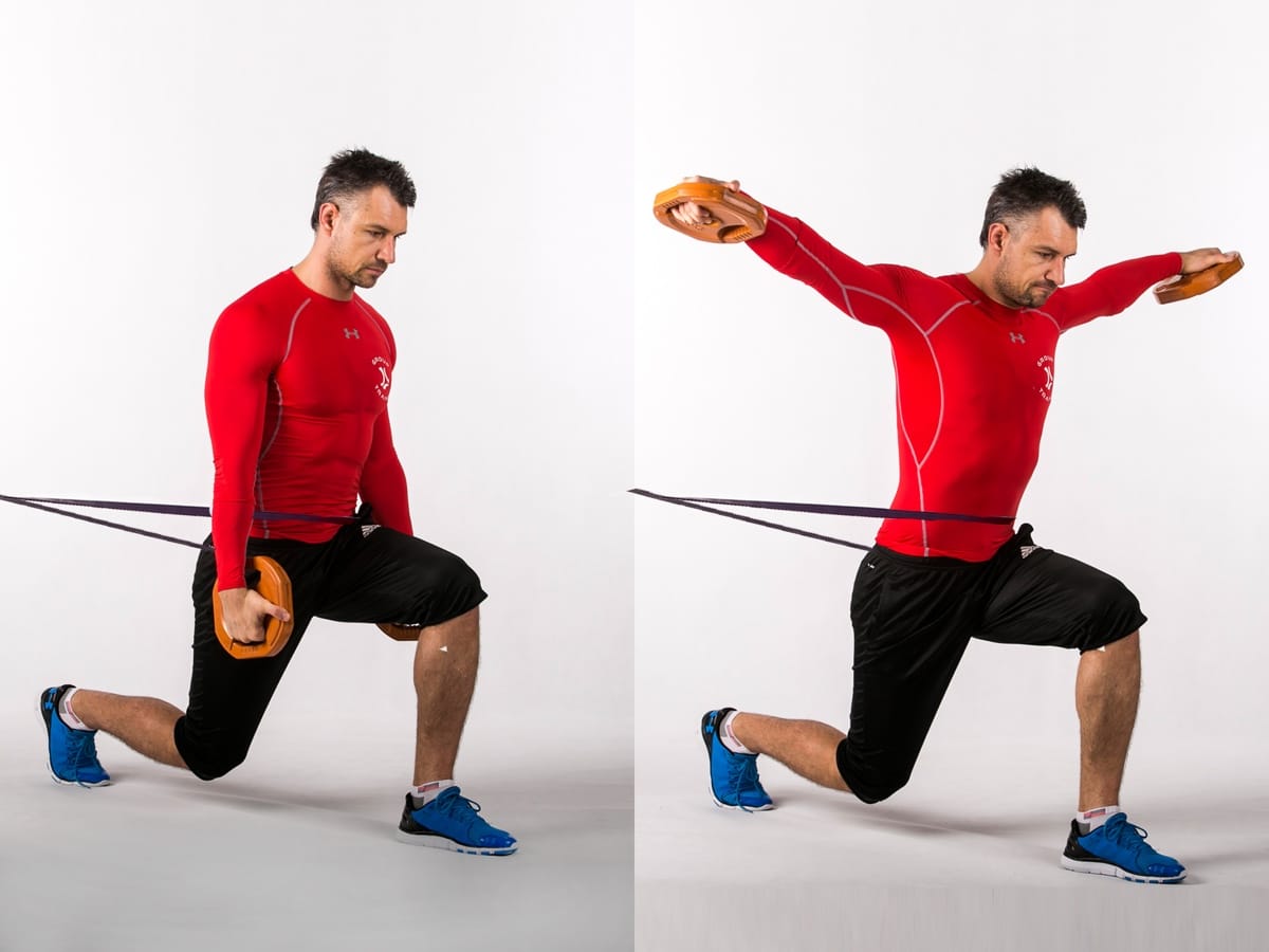 Lunge Band Lateral/Front Arm Raises