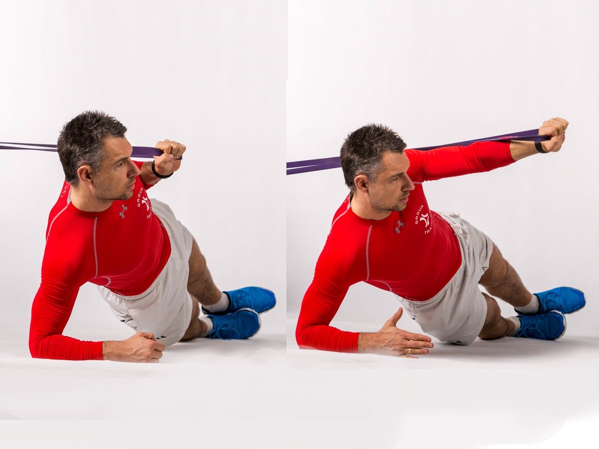 Side Plank Band Chest Press