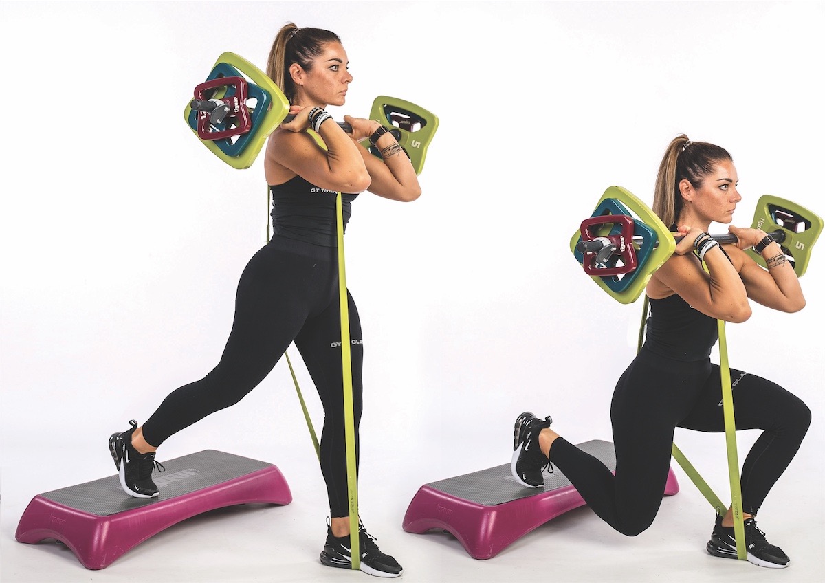 Bulgarian Band Cross & Barbell Squat