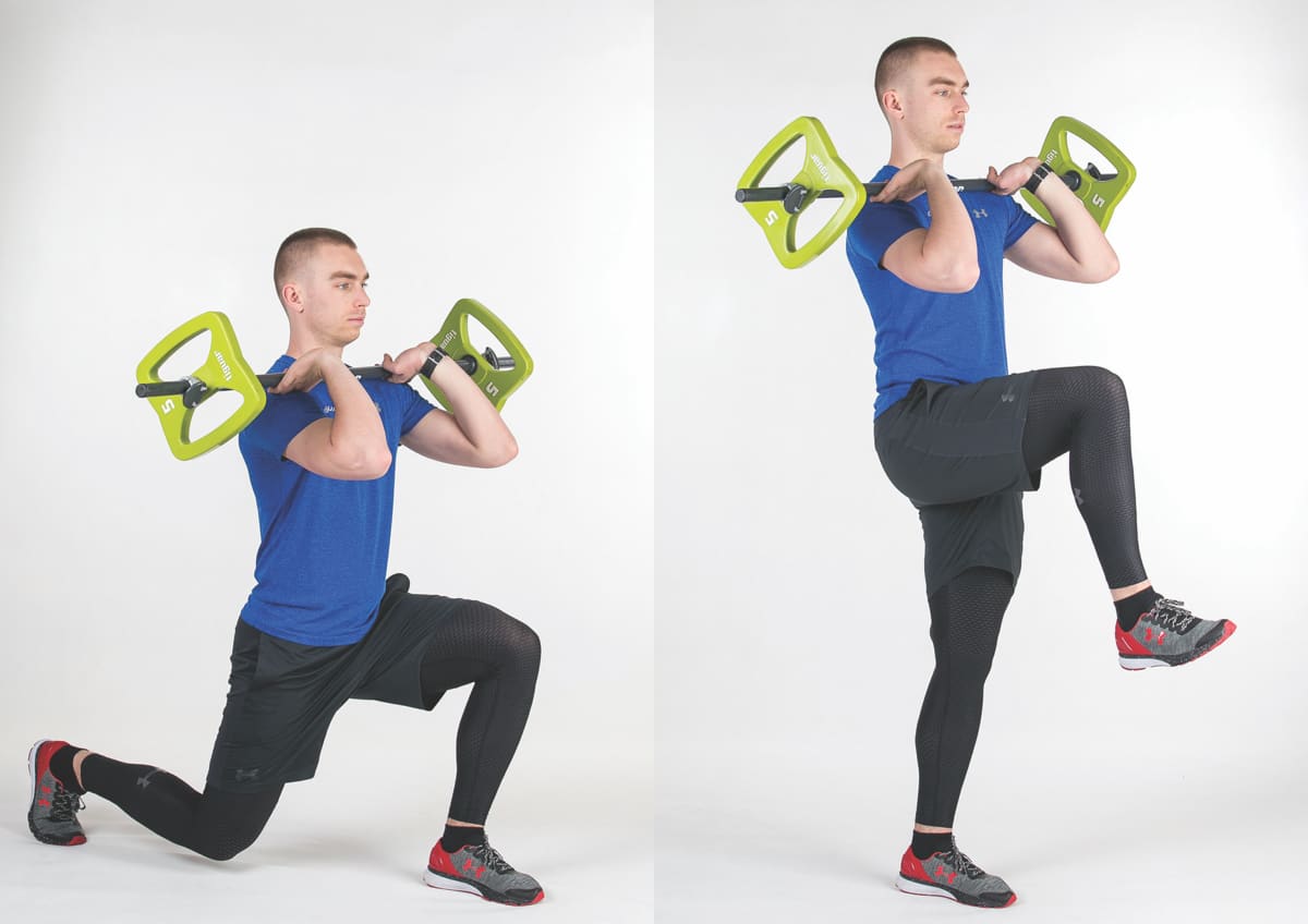 Lunge Leg Raises Barbell