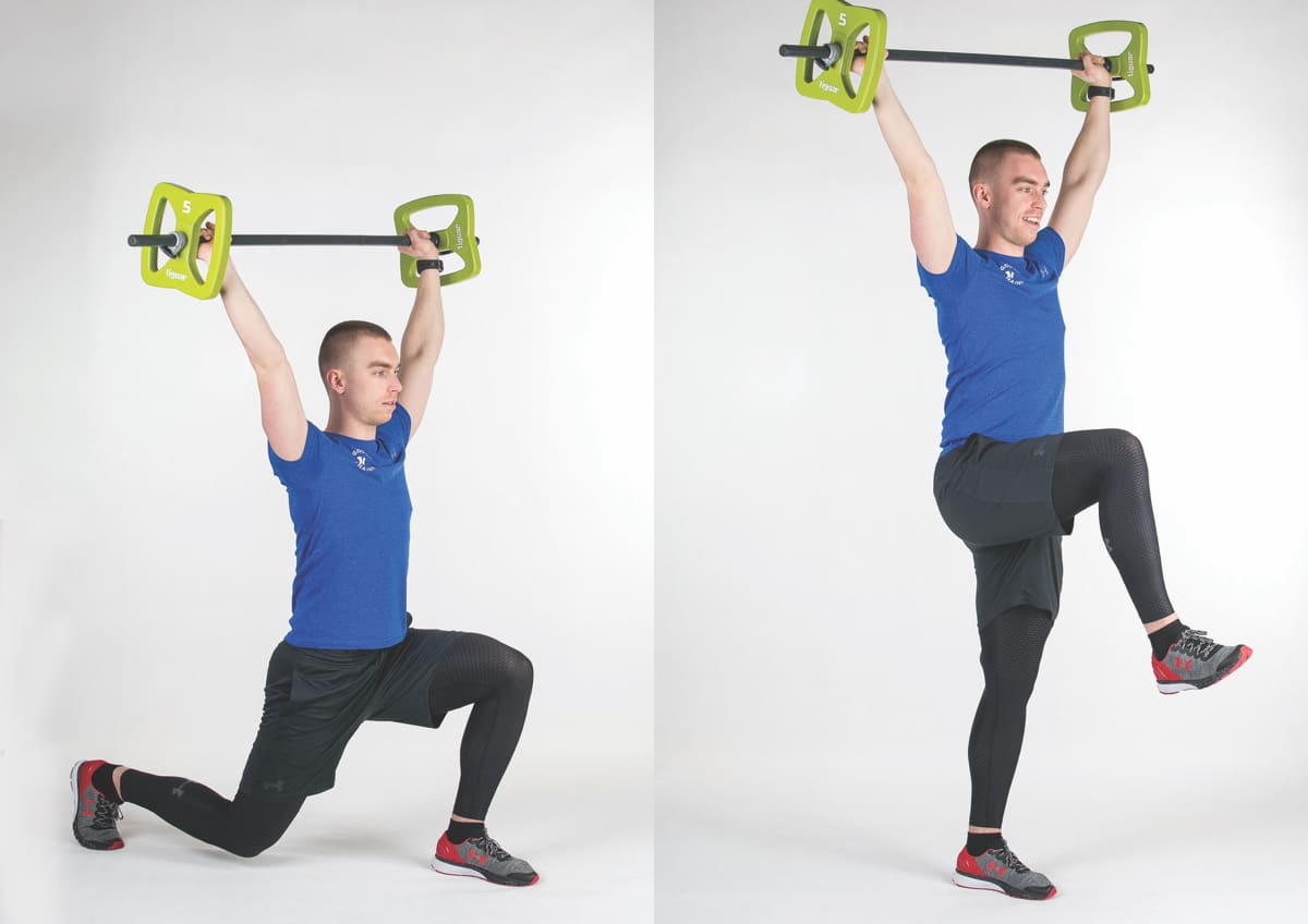 Lunge Leg Raises Overhead