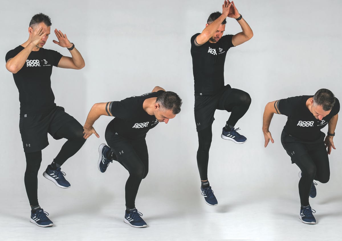 Ciągłe podskoki jednonóż liniowo – wertykalnie