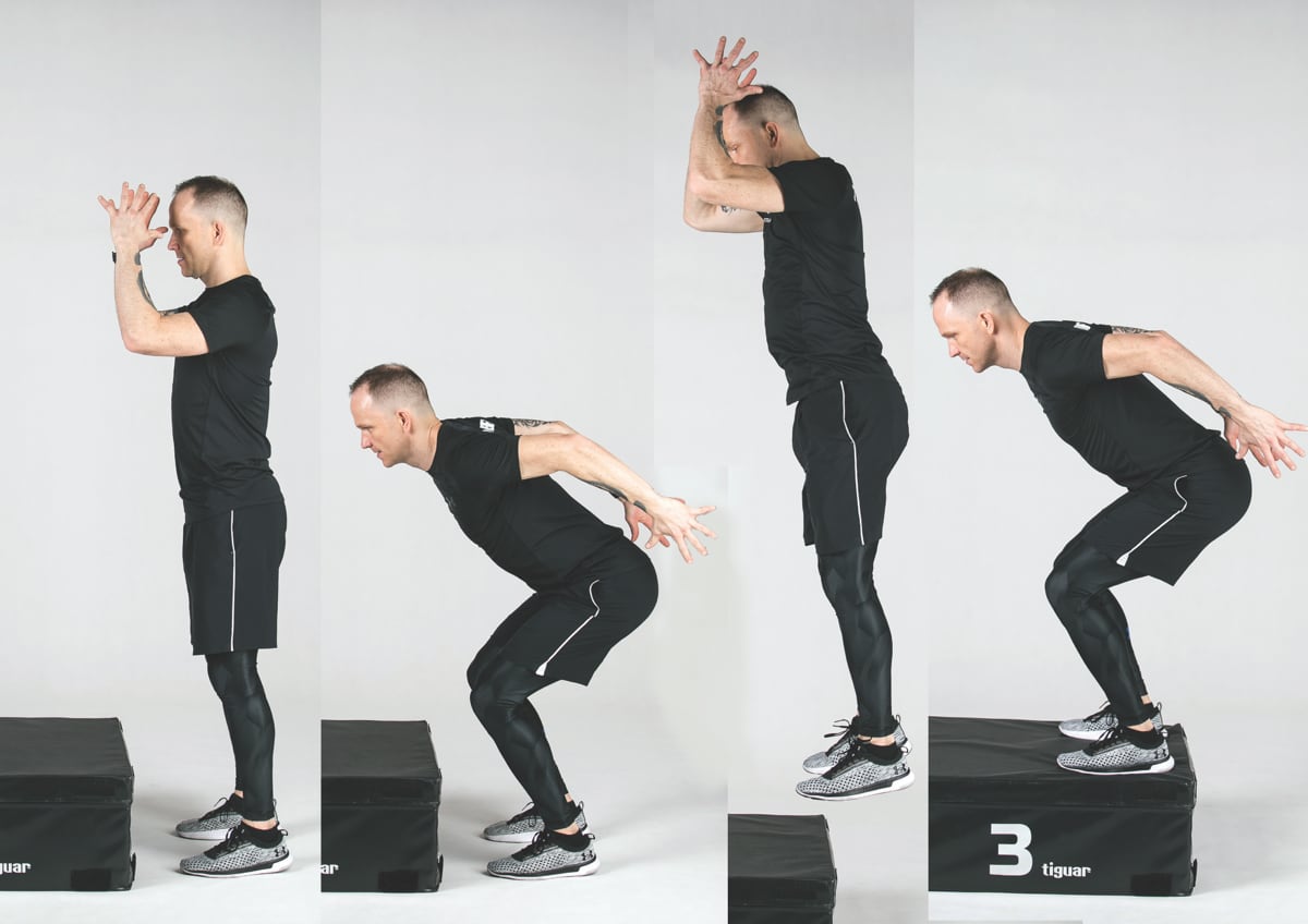 Ciągłe wyskoki obunóż liniowo – wertykalnie na box