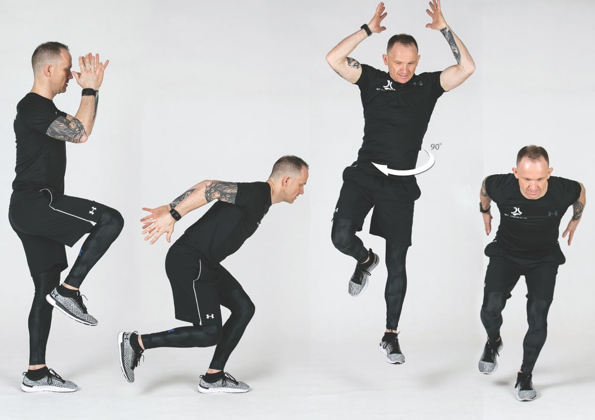 Wyskoki jednonóż wertykalnie rotacja 90º