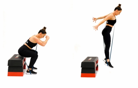 Band Cross Box Squat Jump