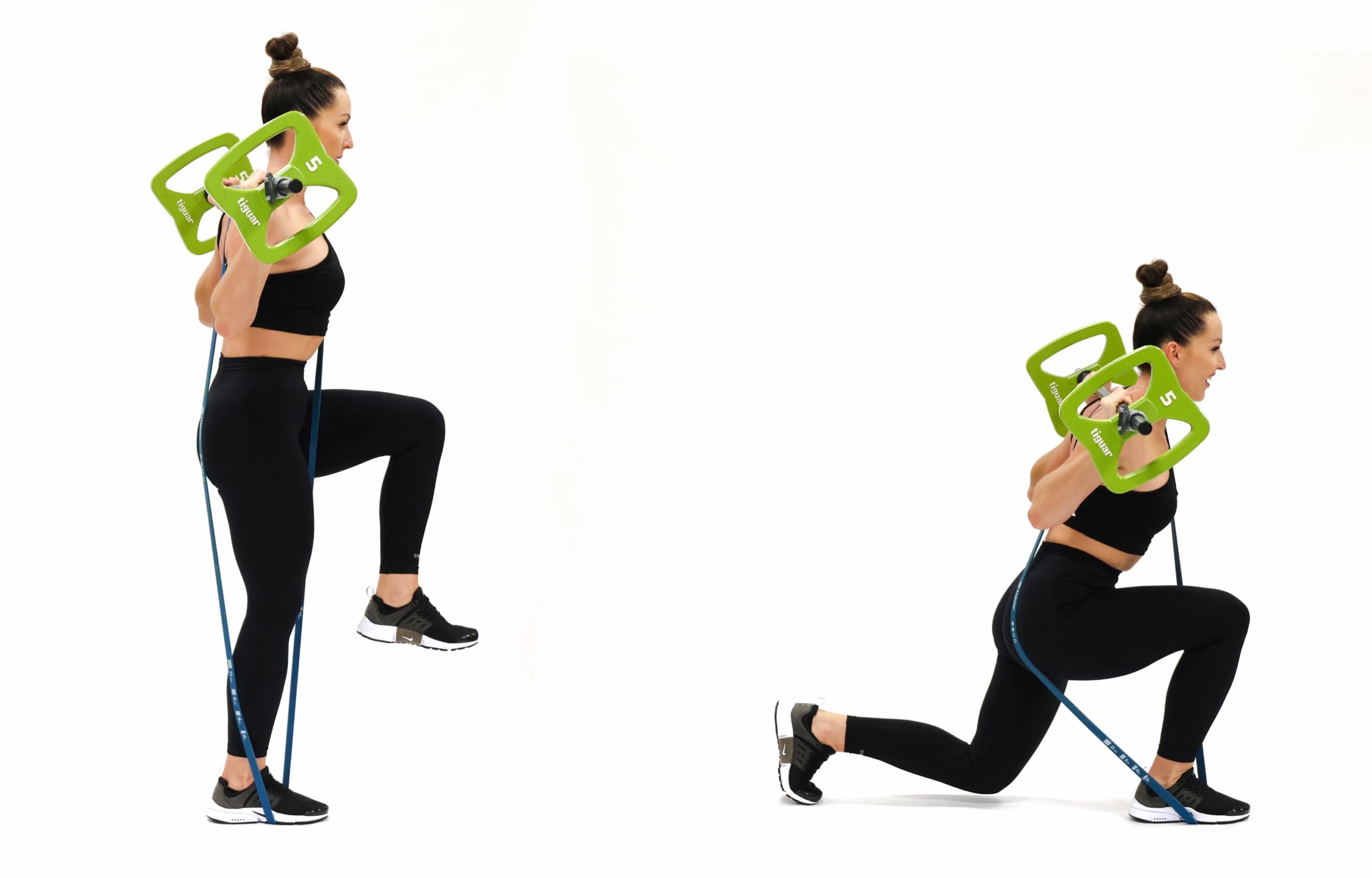 Lunge Leg Raises Cross Band Barbell